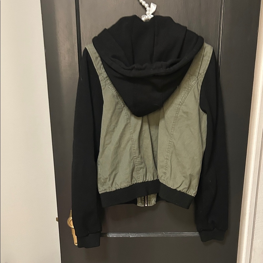 Green and Black Hooded Zipup Jacket - Picture 3 of 4